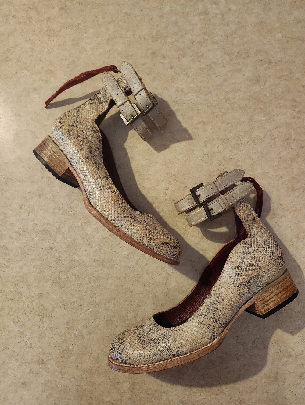 Freebird Maribel Women's Taupe Snake-Print Ankle Strap Pumps